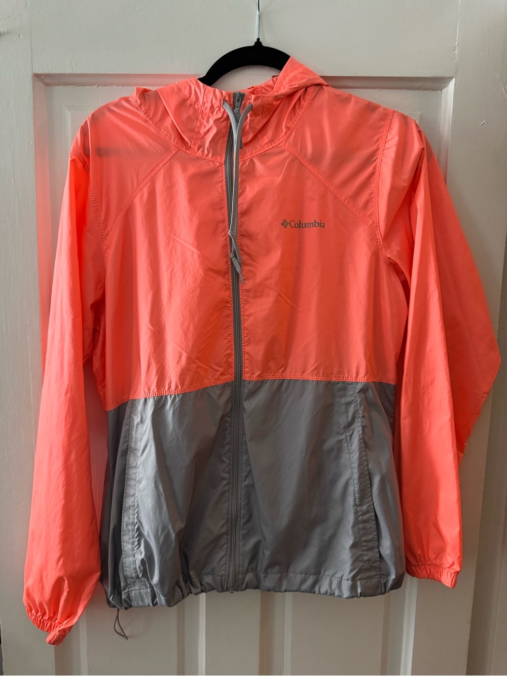 Columbia Peach Coral and Gray Hooded Windbreaker Jacket